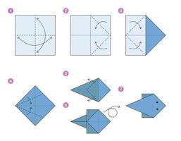 Modèle mobile de didacticiel de schéma d'origami de rayon marin. origami pour les enfants. étape par étape comment faire une jolie raie marine en origami. illustration vectorielle. vecteur