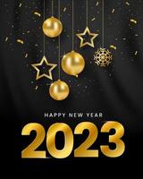 2023 joyeux noël bonne année fond bannière couleur noire. carte de voeux, affiche. illustration vectorielle. vecteur