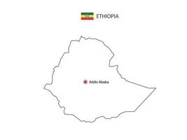 dessinez à la main un vecteur de fine ligne noire de la carte de l'éthiopie avec la capitale addis-abeba sur fond blanc.