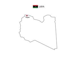 dessiner à la main un vecteur de ligne noire mince de la carte de la libye avec la capitale tripoli sur fond blanc.