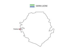 dessiner à la main un vecteur de ligne noire mince de la carte de la sierra leone avec la capitale freetown sur fond blanc.
