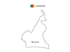 dessinez à la main un vecteur de fine ligne noire de la carte du cameroun avec la capitale yaounde sur fond blanc.