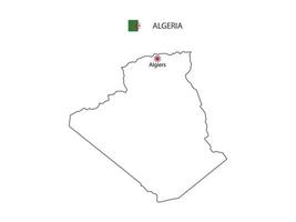 dessinez à la main un vecteur de ligne noire mince de la carte de l'algérie avec la capitale alger sur fond blanc.