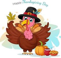 carte postale joyeux jour de thanksgiving avec la dinde de dessin animé vecteur