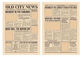 journal vintage, vieux papier avec des pages d'actualités de la ville vecteur