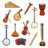 jeu d'icônes d'instruments de musique classique et ethnique vecteur