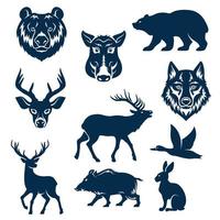 icônes vectorielles d'animaux sauvages et d'oiseaux pour la chasse vecteur