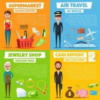 affiches vectorielles de shopping, de bijoux et de voyages en avion vecteur