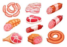ensemble de dessin aquarelle de produit de viande avec saucisse vecteur