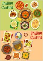 conception de jeu d'icônes de menu de plats de dîner de cuisine indienne vecteur