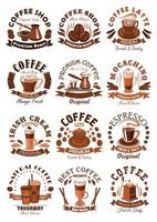 icônes vectorielles coffeeshop de tasses à café ou de haricots vecteur