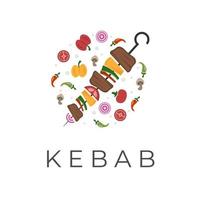 shashlik kebab shish kebab logo d'illustration vectorielle avec des légumes frais vecteur