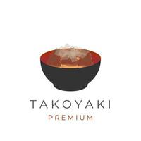 logo d'illustration vectorielle takoyaki de cuisine japonaise dans un bol noir vecteur