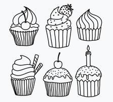 ensemble de cupcakes dessinés à la main. vecteur