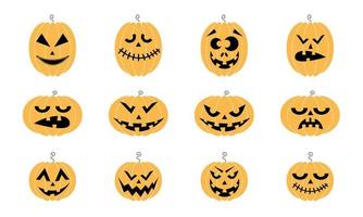 ensemble de citrouilles pour halloween, lampes jack isolées sur fond blanc. illustration vectorielle stock. vecteur