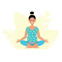 une femme enceinte pratique le yoga, s'assoit dans la position du lotus et médite. illustration vectorielle isolée. vecteur