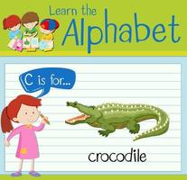 flashcard lettre c est pour le crocodile vecteur