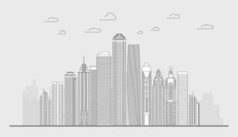 illustration vectorielle de ligne mince d'horizon. panorama d'illustration de ligne de ville. bâtiment d'art de ligne de paysage urbain. vecteur