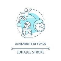 disponibilité des fonds icône de concept turquoise. dépôts de droits de douane. illustration de la ligne mince de l'idée abstraite de la caisse populaire. dessin de contour isolé. trait modifiable. vecteur