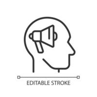 icône linéaire parfaite de pixel de neuromarketing. neurosciences du consommateur. recherche sur les comportements d'achat. illustration de la ligne mince. symbole de contour. dessin de contour vectoriel. trait modifiable. vecteur