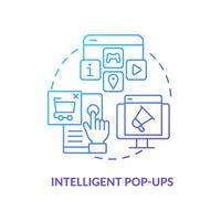 icône de concept de dégradé bleu de pop-ups intelligents. stimuler la conversation avec une illustration de ligne mince d'idée abstraite de contenu dynamique. le marketing numérique. dessin de contour isolé. vecteur