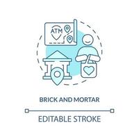 icône de concept turquoise brique et mortier. établissement côté rue. illustration de la ligne mince de l'idée abstraite du compte d'épargne. dessin de contour isolé. trait modifiable. vecteur