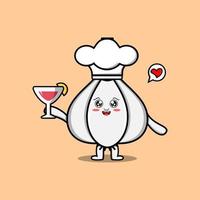 personnage de dessin animé mignon chef ail tenir un verre de vin vecteur