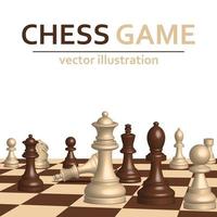 Plateau de jeu d'échecs 3D et pièces sur blanc