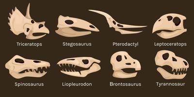 jeu d'icônes de crâne de dinosaures vecteur