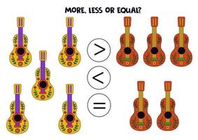 plus, moins, égal avec les guitares mexicaines dessinées à la main. vecteur