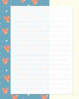 modèle pour faire la liste des rappels de notes, papier ligné avec motif bleu étoile coeur romantique. liste de tâches, rappels, vide, planificateurs. vecteur