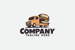 logo de camion burger avec un camion transportant un gros burger vecteur