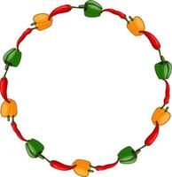 cadre rond avec des poivrons orange, rouges et verts positifs sur fond blanc. image vectorielle. vecteur