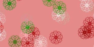 modèle de doodle vecteur vert clair, rouge avec des fleurs.