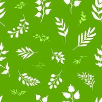 feuilles blanches et vertes, herbes sur fond vert. modèle sans couture dessiné à la main pour les impressions sur papier, tissu vecteur