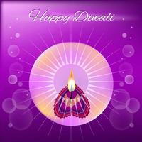 joyeux Diwali. salutation avec bougie brûlante diya et fond violet brillant vecteur