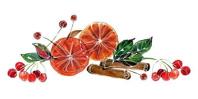 composition aquarelle de noël avec des oranges et de la cannelle vecteur