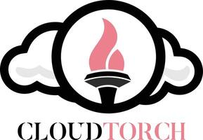 concept de logo d'éducation en ligne. icône torche et nuage. modèle de logo d'éditeur et de créateur. vecteur