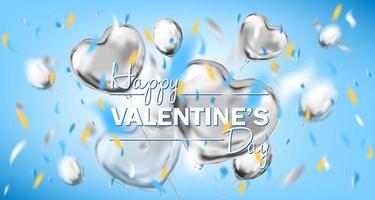 carte bleu ciel happy valentines day avec des ballons métalliques en forme de coeur vecteur