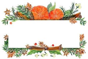 aquarelle de noël oranges et carte de plantes d'hiver vecteur