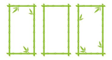 cadres rectangulaires en tronc de bambou vert. zones de texte naturelles verticales. bordures de branche de bambou avec des feuilles. modèle de cadre vierge. illustration vectorielle isolée sur fond blanc vecteur