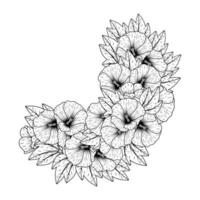 fleur de rose trémière doodle clipart coloriage page avec illustration de conception de fond de fleur décorative vecteur