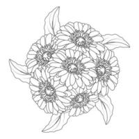 coloriage de dessin de fleur de marguerite avec dessin d'art de doodle en illustration vectorielle de dessin au trait détaillé vecteur