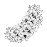 fleur de rose trémière doodle clipart coloriage page avec illustration de conception de fond de fleur décorative vecteur