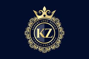 kz lettre initiale or calligraphique féminin floral monogramme héraldique dessiné à la main antique style vintage luxe logo design vecteur premium