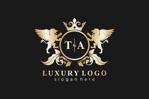 modèle initial de logo ta lettre lion royal luxe dans l'art vectoriel pour le restaurant, la royauté, la boutique, le café, l'hôtel, l'héraldique, les bijoux, la mode et d'autres illustrations vectorielles.