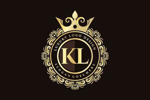 kl lettre initiale or calligraphique féminin floral monogramme héraldique dessiné à la main antique vintage style luxe logo design vecteur premium