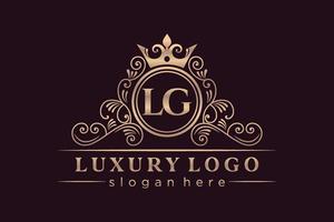 lg lettre initiale or calligraphique féminin floral dessiné à la main monogramme héraldique antique vintage style luxe logo design prime vecteur
