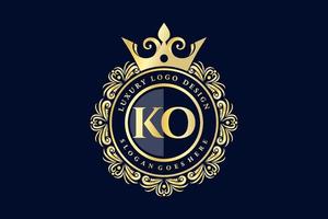 ko lettre initiale or calligraphique féminin floral monogramme héraldique dessiné à la main antique style vintage luxe logo design vecteur premium