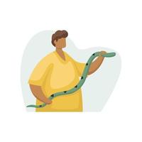 illustration vectorielle d'un serpentologue avec un serpent dans ses mains. profession. style plat vecteur